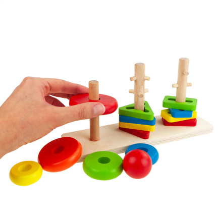 TG67023 SORTER UKŁADANKA LOGICZNO ZRĘCZNOŚCIOWA DREWNIANA KSZTAŁTY WIEŻA KLOCKI