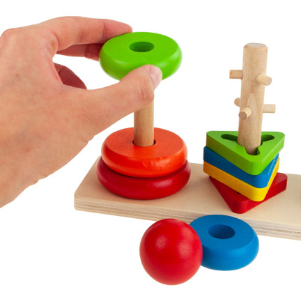 TG67023 SORTER UKŁADANKA LOGICZNO ZRĘCZNOŚCIOWA DREWNIANA KSZTAŁTY WIEŻA KLOCKI