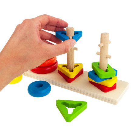 TG67023 SORTER UKŁADANKA LOGICZNO ZRĘCZNOŚCIOWA DREWNIANA KSZTAŁTY WIEŻA KLOCKI
