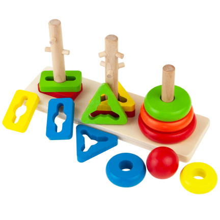 TG67023 SORTER UKŁADANKA LOGICZNO ZRĘCZNOŚCIOWA DREWNIANA KSZTAŁTY WIEŻA KLOCKI