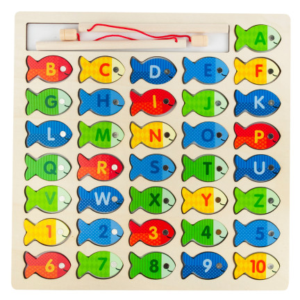 TG67024 GRA ŁOWIENIE RYBEK DREWNIANE RYBKI NAUKA UKŁADANKA ALFABETU LITERY PUZZLE