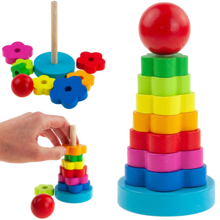 TG67026 PIRAMIDKA SORTER Montessori WIEŻA KLOCKI DREWNIANE UKŁADANKA
