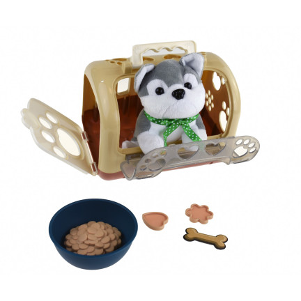 TG67294 MASKOTKA PSA PIESEK SZCZENIAK W TRANSPORTERZE AKCESORIA MISKA SZCZOTKA ZESTAW