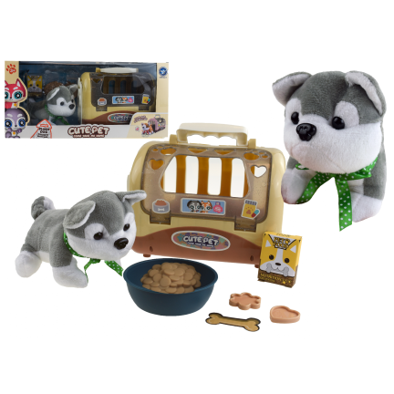 TG67294 MASKOTKA PSA PIESEK SZCZENIAK W TRANSPORTERZE AKCESORIA MISKA SZCZOTKA ZESTAW