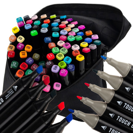 TG67374 MARKERY ALKOHOLOWE 80 SZT MAZAKI PISAKI DWUSTRONNE ZAKREŚLACZE + ETUI