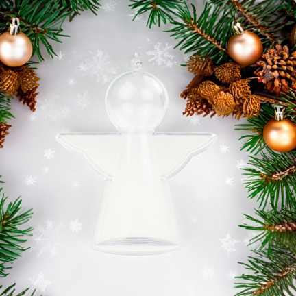 TG68989 BOMBKA  AKRYLOWY ANIOŁ SKŁADANY ZAWIESZKA PLASTIK DECOUPAGE PRZEŹROCZYSTA