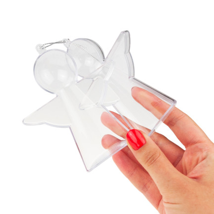 TG68989 BOMBKA  AKRYLOWY ANIOŁ SKŁADANY ZAWIESZKA PLASTIK DECOUPAGE PRZEŹROCZYSTA