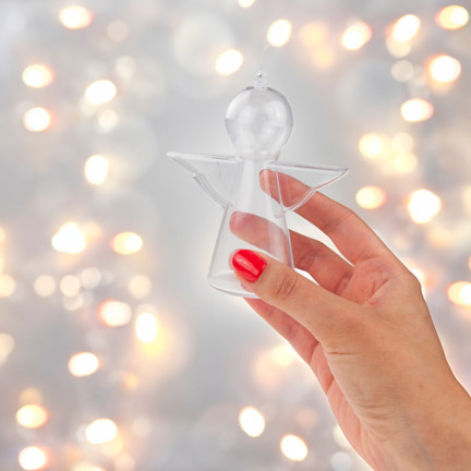 TG68989 BOMBKA  AKRYLOWY ANIOŁ SKŁADANY ZAWIESZKA PLASTIK DECOUPAGE PRZEŹROCZYSTA