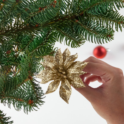 TG69142-3 KWIATY BROKATOWE GWIAZDY BETLEJEMSKIE ZŁOTE DEKORACJA BOŻONARODZENIOWA STROIK