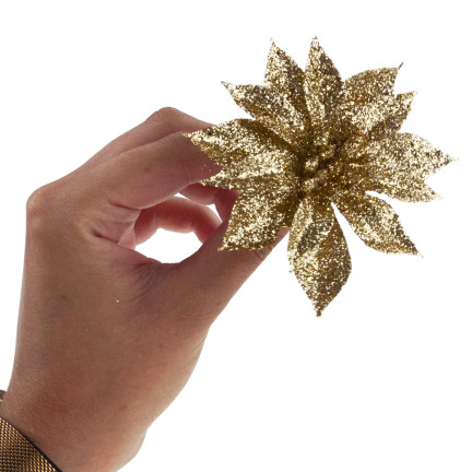 TG69142-3 KWIATY BROKATOWE GWIAZDY BETLEJEMSKIE ZŁOTE DEKORACJA BOŻONARODZENIOWA STROIK