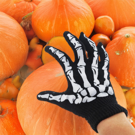 Rękawiczki z nadrukiem, czarne, kości, szkielet, dodatek do kostiumu przebrania, Halloween, uniwersalne, 1 para
