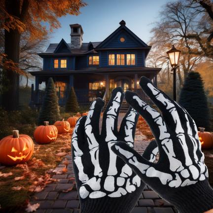 Rękawiczki z nadrukiem, czarne, kości, szkielet, dodatek do kostiumu przebrania, Halloween, uniwersalne, 1 para