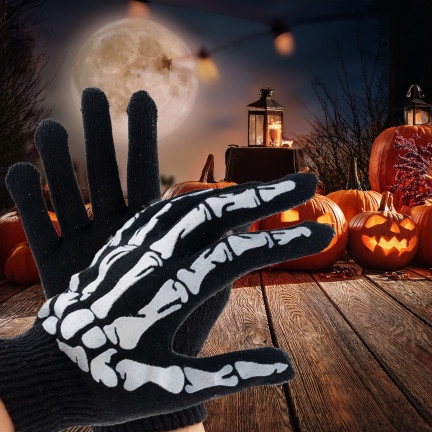 Rękawiczki z nadrukiem, czarne, kości, szkielet, dodatek do kostiumu przebrania, Halloween, uniwersalne, 1 para