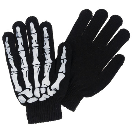 Rękawiczki z nadrukiem, czarne, kości, szkielet, dodatek do kostiumu przebrania, Halloween, uniwersalne, 1 para