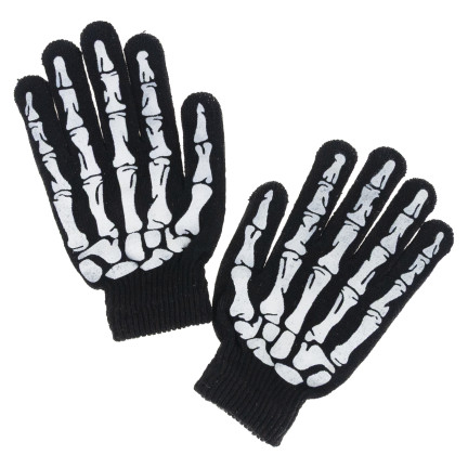 Rękawiczki z nadrukiem, czarne, kości, szkielet, dodatek do kostiumu przebrania, Halloween, uniwersalne, 1 para