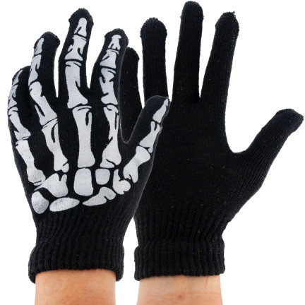 Rękawiczki z nadrukiem, czarne, kości, szkielet, dodatek do kostiumu przebrania, Halloween, uniwersalne, 1 para