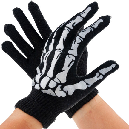 Rękawiczki z nadrukiem, czarne, kości, szkielet, dodatek do kostiumu przebrania, Halloween, uniwersalne, 1 para