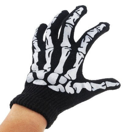 Rękawiczki z nadrukiem, czarne, kości, szkielet, dodatek do kostiumu przebrania, Halloween, uniwersalne, 1 para