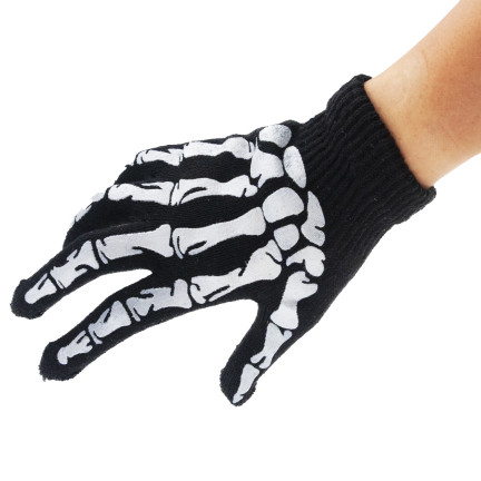 Rękawiczki z nadrukiem, czarne, kości, szkielet, dodatek do kostiumu przebrania, Halloween, uniwersalne, 1 para