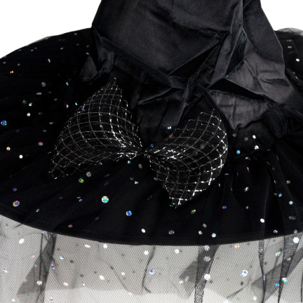 Przebranie czarownicy wiedźmy, czarne, połyskujące, dla dziewczynki, kapelusz i peleryna, strój Halloween, komplet