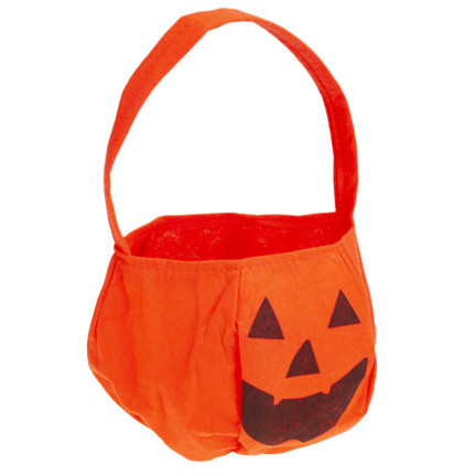 Koszyk na cukierki, torebka na słodycze, pomarańczowa, wzór dyni, z rączką, dekoracja Halloween, 30x17x17 cm