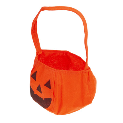 Koszyk na cukierki, torebka na słodycze, pomarańczowa, wzór dyni, z rączką, dekoracja Halloween, 30x17x17 cm