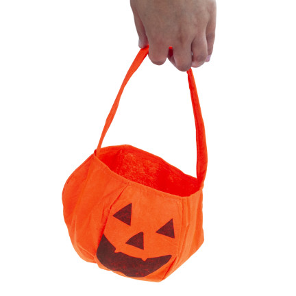 Koszyk na cukierki, torebka na słodycze, pomarańczowa, wzór dyni, z rączką, dekoracja Halloween, 30x17x17 cm