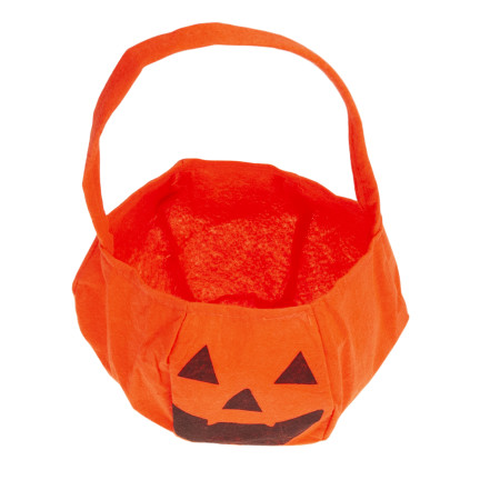 Koszyk na cukierki, torebka na słodycze, pomarańczowa, wzór dyni, z rączką, dekoracja Halloween, 30x17x17 cm