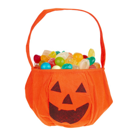 Koszyk na cukierki, torebka na słodycze, pomarańczowa, wzór dyni, z rączką, dekoracja Halloween, 30x17x17 cm
