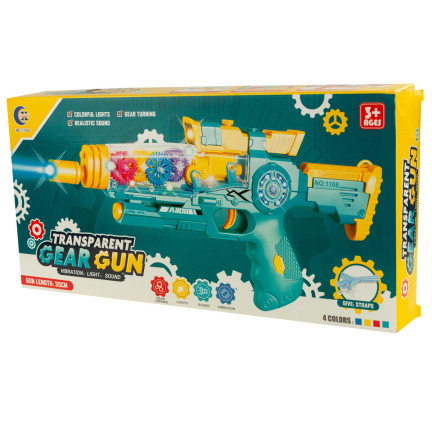 TG71056 PISTOLET PRZEZROCZYSTY WIBRACYJNY EFEKTY ŚWIETLNE GEAR TRYBIKI ZĘBATKI LED