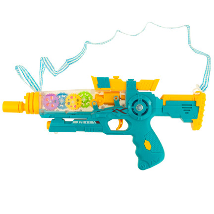 TG71056 PISTOLET PRZEZROCZYSTY WIBRACYJNY EFEKTY ŚWIETLNE GEAR TRYBIKI ZĘBATKI LED