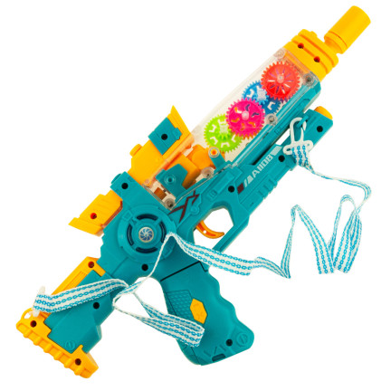 TG71056 PISTOLET PRZEZROCZYSTY WIBRACYJNY EFEKTY ŚWIETLNE GEAR TRYBIKI ZĘBATKI LED