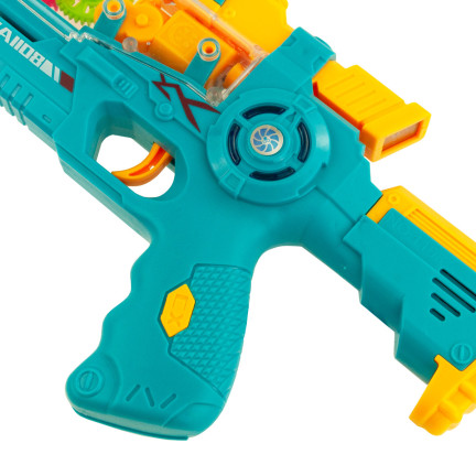TG71056 PISTOLET PRZEZROCZYSTY WIBRACYJNY EFEKTY ŚWIETLNE GEAR TRYBIKI ZĘBATKI LED