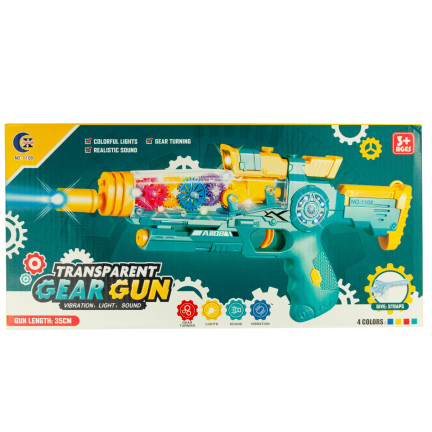 TG71056 PISTOLET PRZEZROCZYSTY WIBRACYJNY EFEKTY ŚWIETLNE GEAR TRYBIKI ZĘBATKI LED