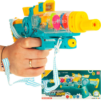 TG71056 PISTOLET PRZEZROCZYSTY WIBRACYJNY EFEKTY ŚWIETLNE GEAR TRYBIKI ZĘBATKI LED