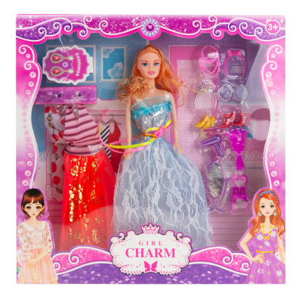 TG71060 LALKA Z AKCESORIAMI GARDEROBA UBRANIA DODATKI LUSTRO KRZESŁO SUSZARKA UBRANIA