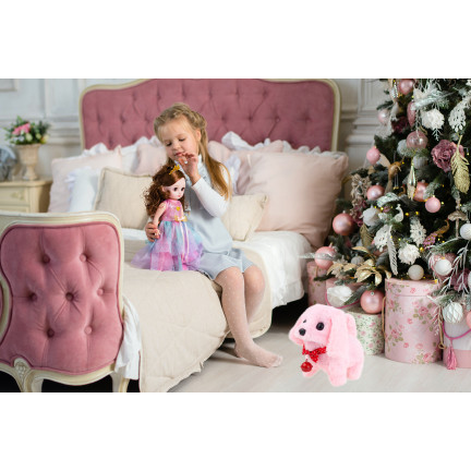 TG71193 INTERAKTYWNY PIESEK SZCZENIACZEK ZABAWKA RÓŻ CHODZI SZCZEKA KOKARDKA