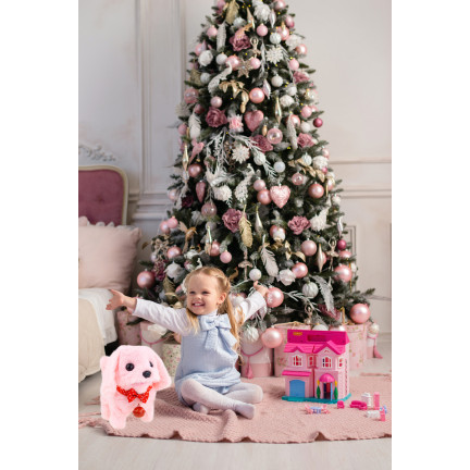 TG71193 INTERAKTYWNY PIESEK SZCZENIACZEK ZABAWKA RÓŻ CHODZI SZCZEKA KOKARDKA