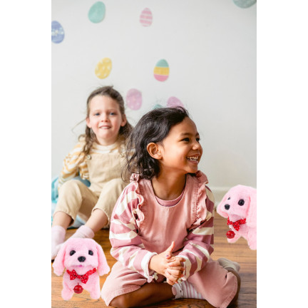 TG71193 INTERAKTYWNY PIESEK SZCZENIACZEK ZABAWKA RÓŻ CHODZI SZCZEKA KOKARDKA