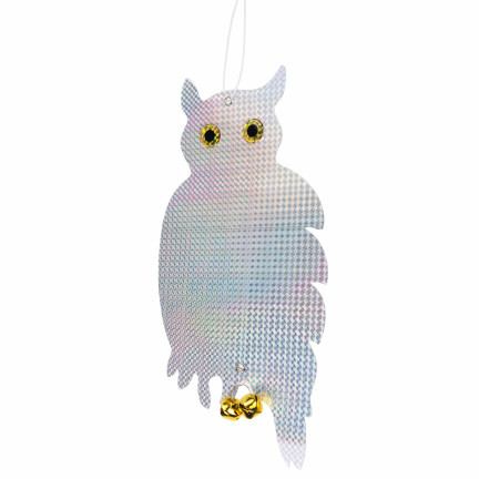 TG71383 ODSTRASZACZ GOŁĘBI SZPAKÓW PTAKÓW ODBLASKOWA SOWA siedząca HOLOGRAM DZWONKI