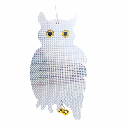 TG71383 ODSTRASZACZ GOŁĘBI SZPAKÓW PTAKÓW ODBLASKOWA SOWA siedząca HOLOGRAM DZWONKI