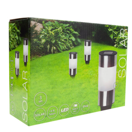 TG71391 LAMPA OGRODOWA 3SZT./KPL LED SOLARNA INOX GRUNTOWA WBIJANA SŁUPEK SOLAR