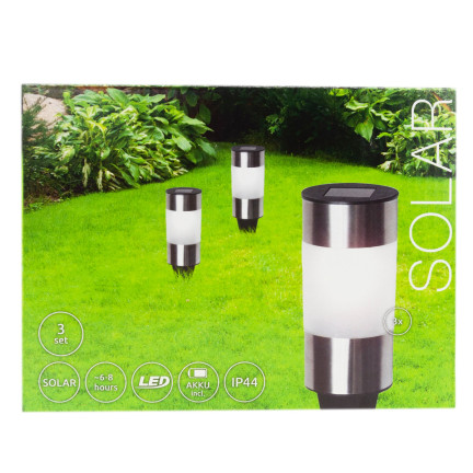 TG71391 LAMPA OGRODOWA 3SZT./KPL LED SOLARNA INOX GRUNTOWA WBIJANA SŁUPEK SOLAR
