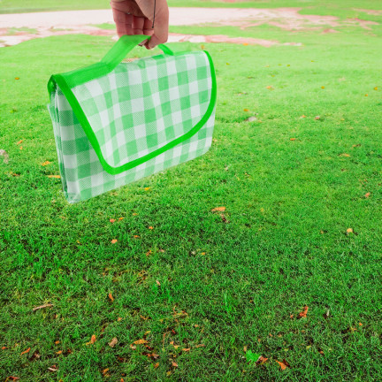 TG71411-2 DUŻY KOC PIKNIKOWY TURYSTYCZNY PLAŻOWY WODOODPORNY MATA ZIELONA KRATA