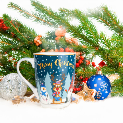 Kubek ceramiczny, świąteczny motyw, wzór bożonarodzeniowy, prezent na Mikołajki, 300ml