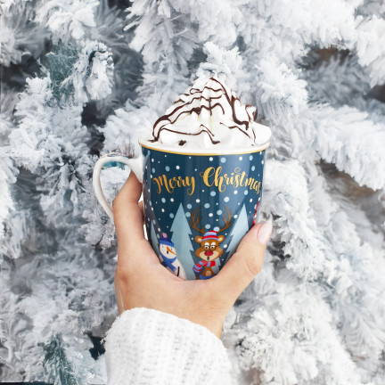 Kubek ceramiczny, świąteczny motyw, wzór bożonarodzeniowy, prezent na Mikołajki, 300ml