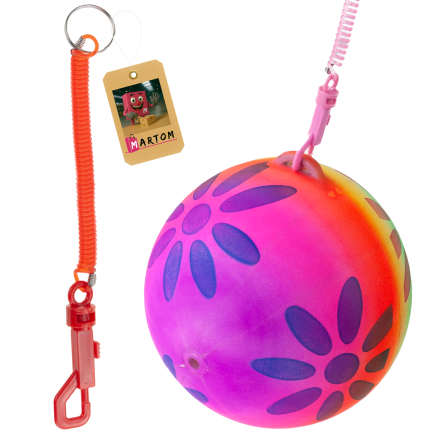 TG71991 KOLOROWA PIŁKA NA SPRĘŻYNIE GUMOWA DMUCHANA MIĘKKA NA SZNURKU TRENINGOWA