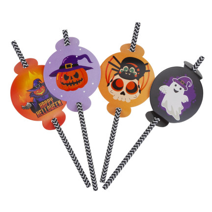 TG73018 SŁOMKI PAPIEROWE Z DEKORACJĄ HALLOWEEN EKO RURKI DUSZKI DYNIA NIETOPERZ