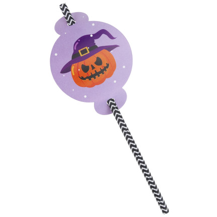 TG73018 SŁOMKI PAPIEROWE Z DEKORACJĄ HALLOWEEN EKO RURKI DUSZKI DYNIA NIETOPERZ