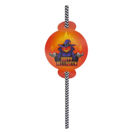 TG73018 SŁOMKI PAPIEROWE Z DEKORACJĄ HALLOWEEN EKO RURKI DUSZKI DYNIA NIETOPERZ